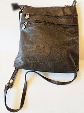 Italian brown crossbody purse, BORSE in PELLE leather, 2 zippered compartments